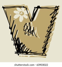 hand drawn alphabet, sketchy letter V