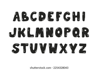 Estilo del alfabeto dibujado a mano. Ilustración vectorial de letras latinas en negro sobre fondo blanco