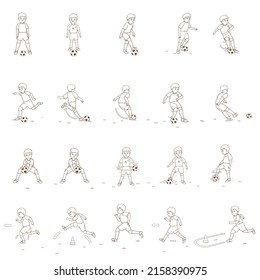 hand drawn alphabet teach children to play soccer outline vector