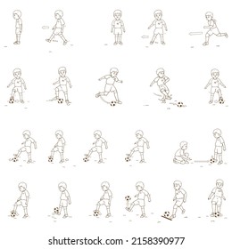 hand drawn alphabet teach children to play soccer outline vector