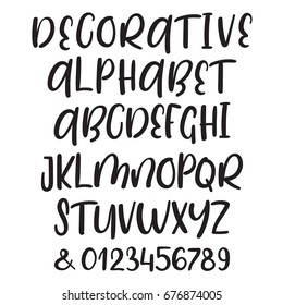 Hand drawn alphabet. Uppercase, lowercase letters and symbols. Handwritten font. Modern calligraphy. Hand lettering for your design: wedding calligraphy, logo, slogan, decor postcard greeting card