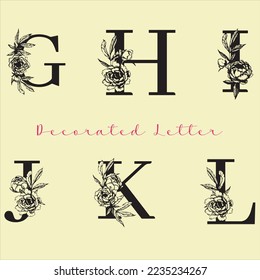 hand drawn alphabet. Vector decorative alphabet with floral elements. Vector floral logos. Capital letters decorated with flowers. Floral monogram design vector.