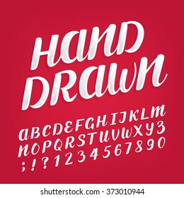 Hand Drawn Alphabet Vector Font. Brush Script Lettering And Numbers For Labels, Headlines, Posters Etc.