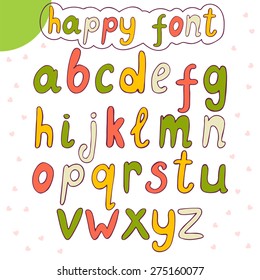 Hand drawn alphabet. Vector happy font. Vector illustration