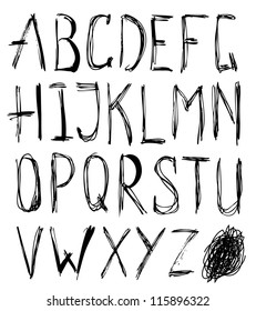 Hand drawn alphabet. Vector illustration.