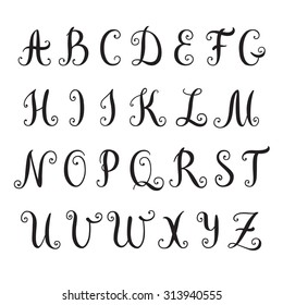 Hand drawn alphabet. Vector illustration. Brush painted letters.