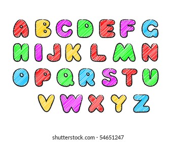 Hand drawn alphabet. Vector illustration.