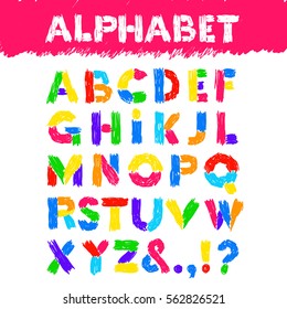 Hand drawn alphabet. Vector illustration. Isolated on white background. Freehand drawing.