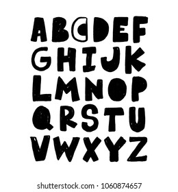 Handgezeichnetes Alphabet. Vektorbriefe gesetzt. Der Stil der lustigen Kinder.