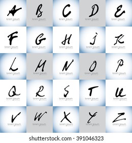 Hand drawn alphabet vector logo set. Hand drawn dry brush font. Modern brush lettering. Grunge style alphabet. Calligraphy script. Vector illustration.