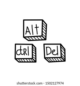 Hand drawn Alt, Ctrl, Del buttons isolated on a white. Sketch. Vector illustration.