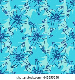 Hand Drawn Amaryllis Stylish Exotic Flower Seamless Pattern . Decorative Wallpaper  Brushstroke Floral  Fashion Texture