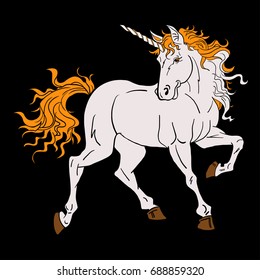 Hand drawn Amazing Unicorn isolated on black.