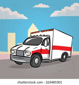 Hand drawn ambulance car.