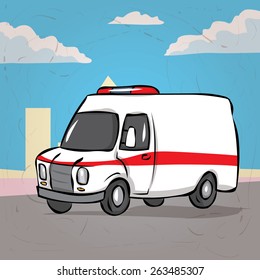 Hand drawn ambulance car.