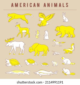 hand drawn American animal illustration set