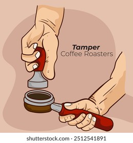 Desenhado à mão American Coffee barista do tamper para fazer ilustração de café.