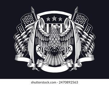 Hand Drawn of American Eagle with American Flag