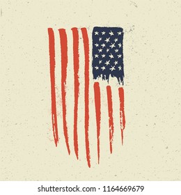 Hand Drawn American Flag. Grunge vintage styled vector illustration.