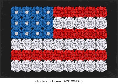 Hand drawn American flag made of flowers celebrating independence day, remembering national memory day, honoring veterans day