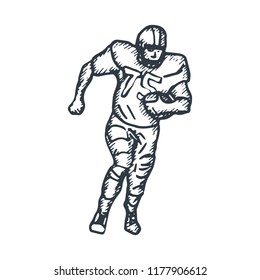 Hand Drawn American Football Player Running. Vector illustration