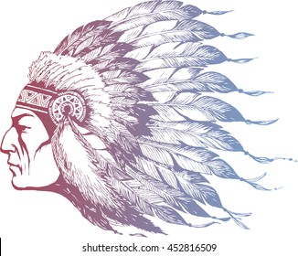 Hand drawn American Indian Chief in a Boho style