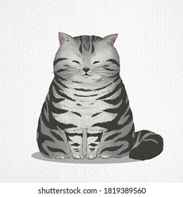 Hand drawn of American shorthair cat in watercolor style, fat concept,  vector image use as card, poster