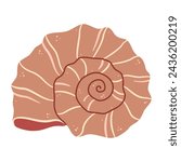Hand drawn Ammonite Seashell. Cartoon style flat illustration seashell isolated on white background. Vector illustration