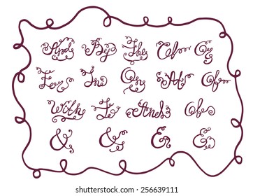 Hand drawn ampersands and catchwords.