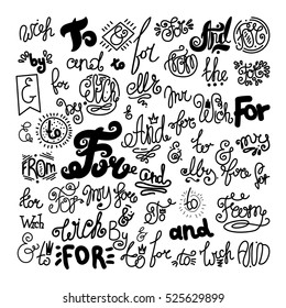 Hand drawn ampersands and design elements set mr, mrs, and, to, with. for. from