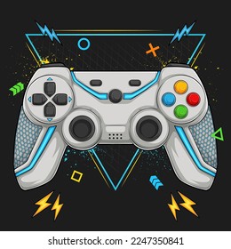 Hand drawn analog joystick game console, colorful video game controller and game pad 