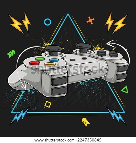 Hand drawn analog joystick game console, colorful video game controller and game pad 