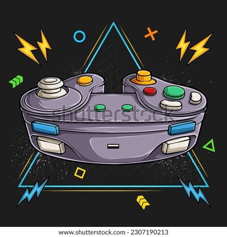 Hand drawn analog joystick game console, colorful video game controller and game pad 