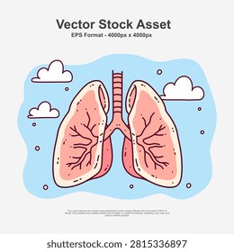 Hand drawn anatomical human lung vector illustration featuring detailed respiratory system structures, realistic organic shapes, bronchi, and pulmonary anatomy. Designed with bold line art, clean contours, flat colors, visible highlights, and subtle shadows to create an educational yet visually appealing medical illustration. Ideal for healthcare presentations, medical textbooks, biology education, anatomy studies, hospital materials, scientific publications, infographics, pharmaceutical marketing, respiratory health campaigns, and academic research projects. This professional vector artwork accurately represents the human lungs while maintaining a clean hand drawn style suitable for both educational and creative applications. Fully editable vector illustration in EPS10 format, scalable for print and digital media.