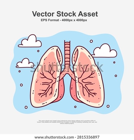 Hand drawn anatomical human lung vector illustration featuring detailed respiratory system structures, realistic organic shapes, bronchi, and pulmonary anatomy. Designed with bold line art, clean contours, flat colors, visible highlights, and subtle shadows to create an educational yet visually appealing medical illustration. Ideal for healthcare presentations, medical textbooks, biology education, anatomy studies, hospital materials, scientific publications, infographics, pharmaceutical marketing, respiratory health campaigns, and academic research projects. This professional vector artwork accurately represents the human lungs while maintaining a clean hand drawn style suitable for both educational and creative applications. Fully editable vector illustration in EPS10 format, scalable for print and digital media.
