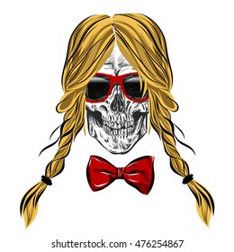 hand drawn anatomy skull with different tones and hair. Vector