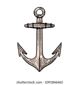 Hand drawn anchor illustration in engraving style. Design element for poster, t shirt, emblem, sign. Vector image