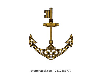 hand drawn anchor key illustration