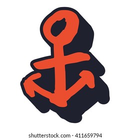 hand drawn anchor with long shadow isolated in white background