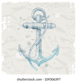 Hand drawn anchor on grunge paper background - vector illustration