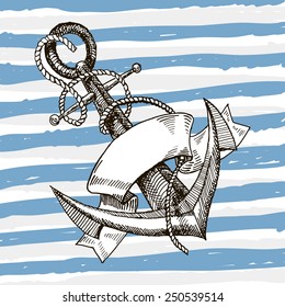 Hand Drawn Anchor on striped background