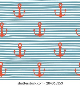 hand drawn anchor on strips background