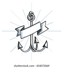 Hand Drawn Anchor with ribbon
