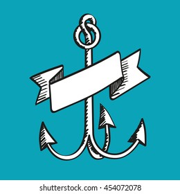Hand Drawn Anchor with ribbon
