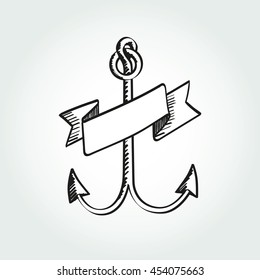Hand Drawn Anchor with ribbon
