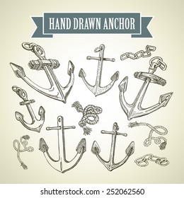 Hand drawn anchor. Set of vector illustrations