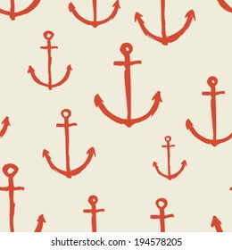 Hand Drawn Anchor Silhouette Seamless Pattern