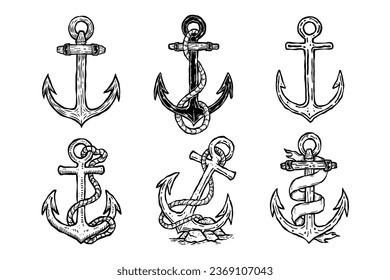 hand drawn anchor vintage illustration in retro style