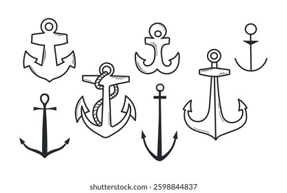 Hand drawn anchors set collection icon clipart isolated illustration
