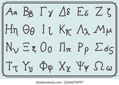 hand drawn ancient greek alphabet symbol vintage.